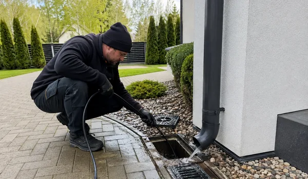Drenaaži ja sadeveetorude läbipesu, meister juhib voolikut vihmaveetoru all olevasse restkaevu, enne läbipesu tõstetakse rest ära ja settepüünisesse kogunenud liiv kühveldatakse käsitsi välja.