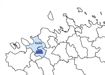 Loode-Harjumaa kaart, Keila helesinisena ja nime all Survepesu Tallinn logo, Keila asub Harju lavamaal.
