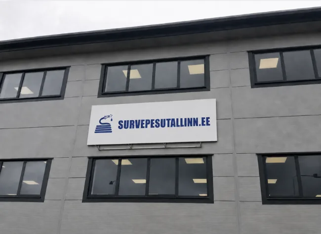 Survepesu Tallinn kontorihoone logosildiga Haaberstis, korteriühistute ennetav pesugraafik sai alguse 2015. aastal ja 2025. aastal kestis graafikuühistu kevadpesu keskmiselt 2,6 tööpäeva.